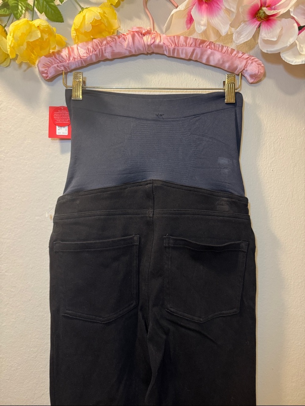 SPANX Black Leggings with Dark Navy Waist Panel - Picture 5 of 6